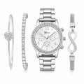 4 Pieces Lady's Silver Stainless Steel Strap Classic Quartz Watch Jewelry Set