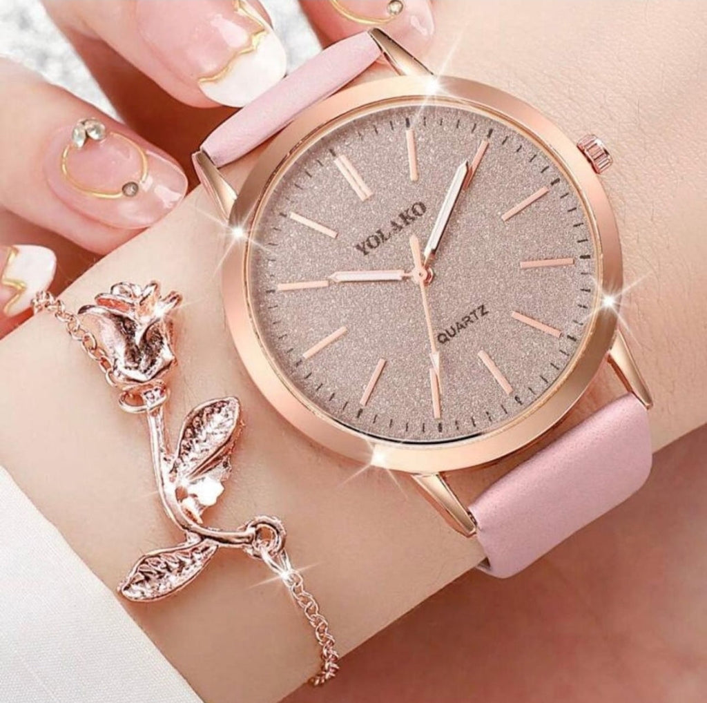 Elegant Gold-Toned Heart Gem Jewelry and Watch Set