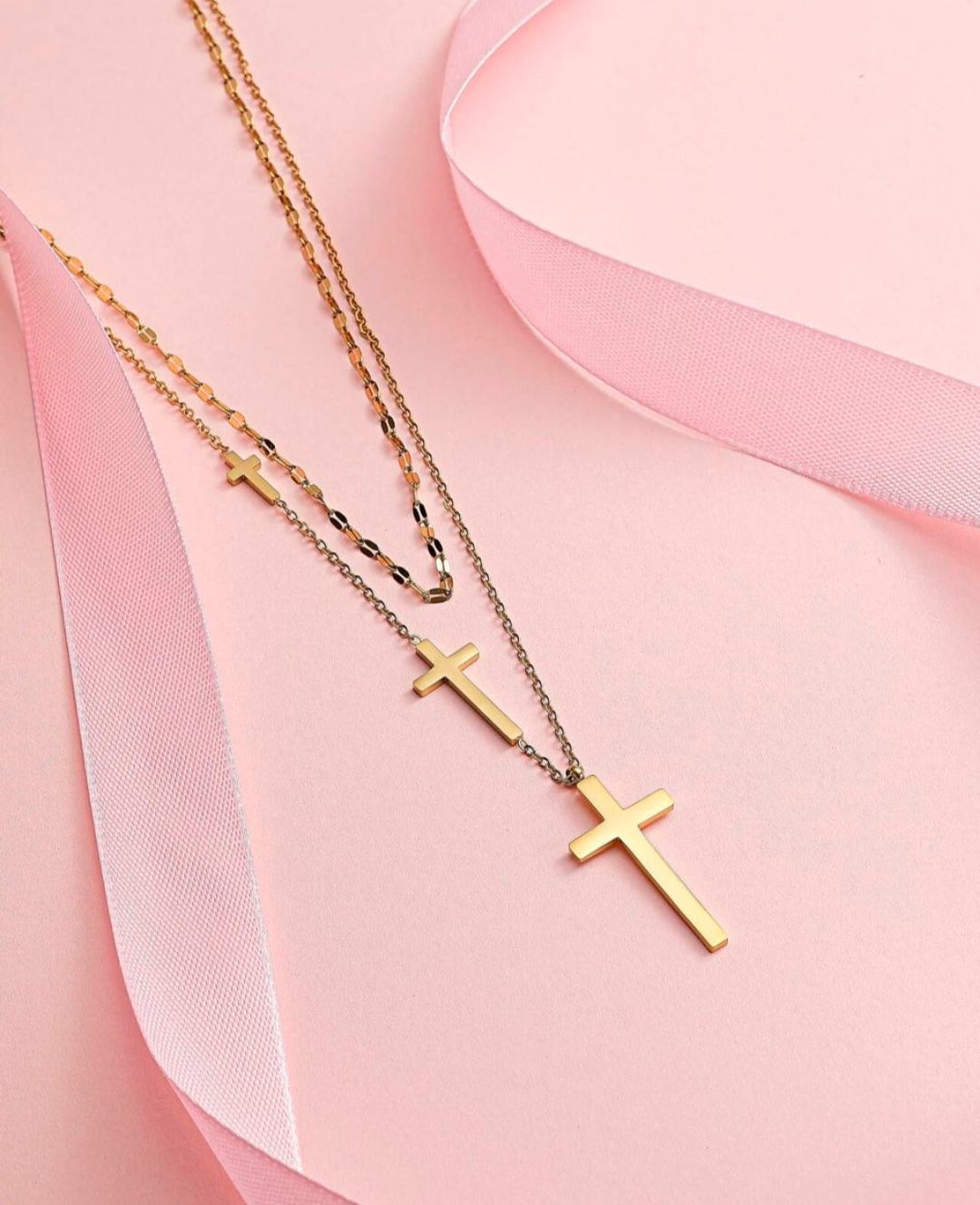 Layered Cross Necklace for Women - Gold Titanium Steel Gift Jewelry