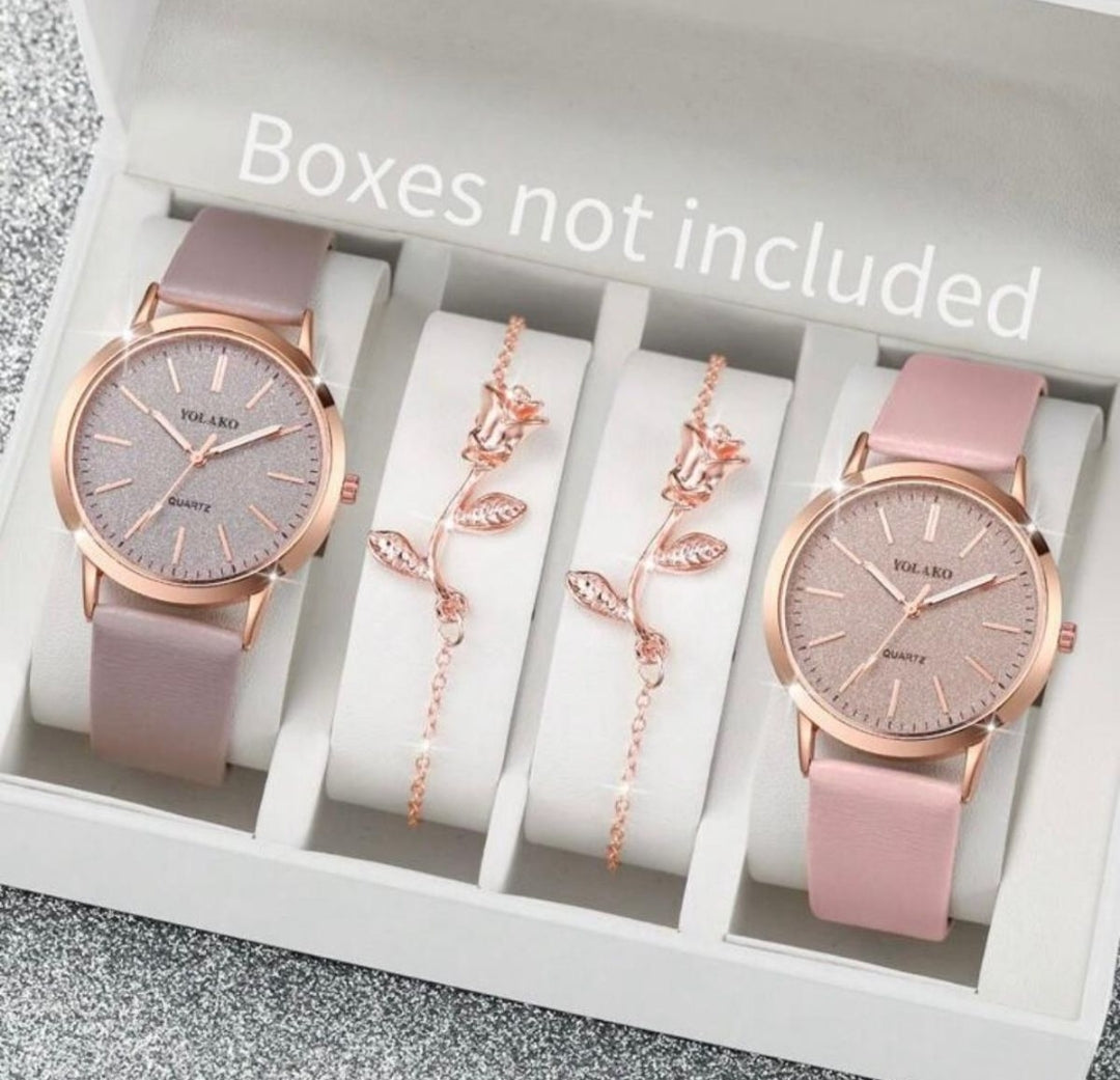 Elegant Gold-Toned Heart Gem Jewelry and Watch Set