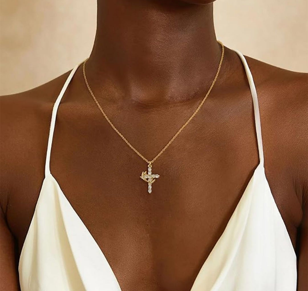 Diamond Cross Necklace for women, Gold Cubic Zirconia Pendant Necklaces