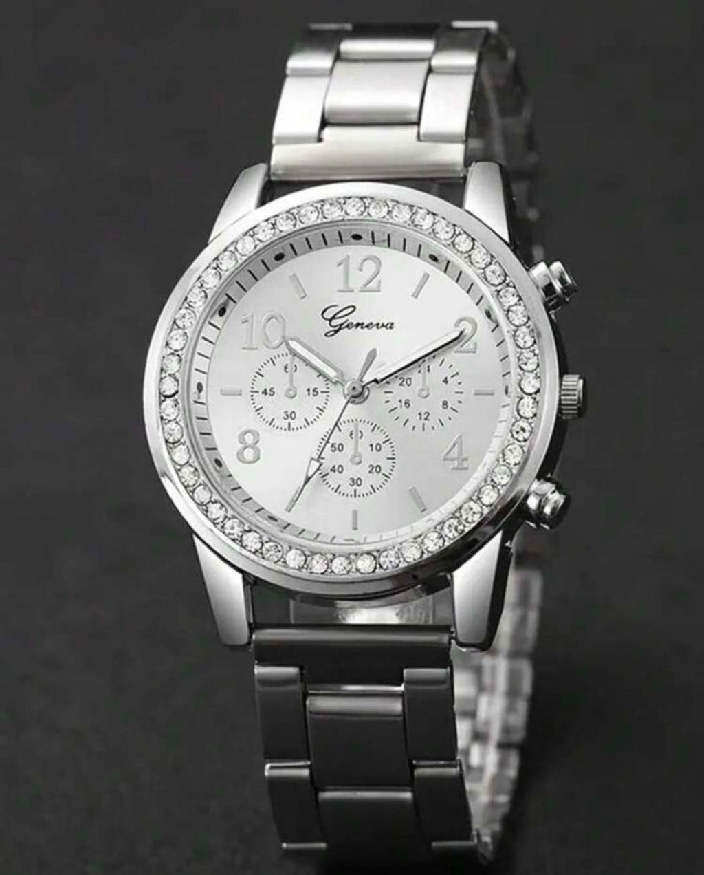 4 Pieces Lady's Silver Stainless Steel Strap Classic Quartz Watch Jewelry Set